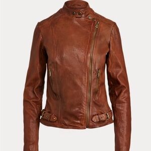 Lauren Ralph Lauren Cognac Leather Moto Jacket